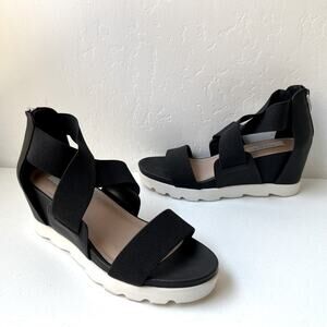 Steven New York by Steve Madden Sheli Chunky Platform Wedge Sandals Black Size 8